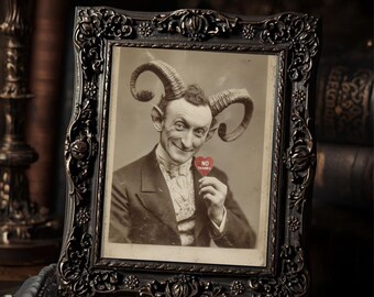 Devilish Gentleman Holding No Thanks Valentine Gothic Dark Humor Antique Style Art Print  Creepy Romantic Wall Decor