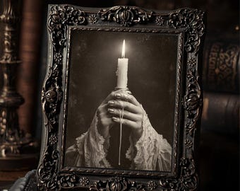 Victorian Candlelight Hands Print Antique Gothic Wall Decor Dark Academia Sepia Portrait Ritual Artwork