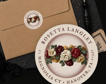Personalized Vintage Floral Return Address Labels Botanical Custom Round Stickers