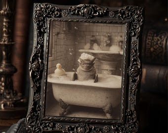 Bat Bubble Bath Victorian Vintage Style Cute Brown Bat Gothic Funny Wall Print