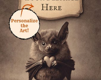 Personalized Vintage Victorian Gothic Bat Valentine Print Custom Message Romantic Love Art Anniversary Gift