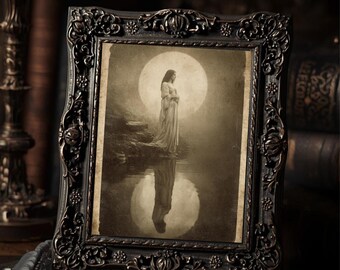 Vintage Victorian Moon Goddess Art Print Celestial Lunar Wall Art Antique Style Photography