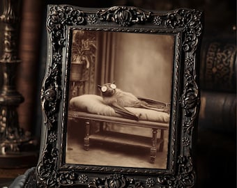 Victorian Bat At Spa Art Print Antique Style Sepia Bat Portrait Gothic Print