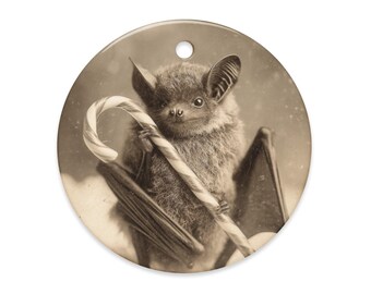 Gothic Bat Christmas Ornament Candy Cane Holiday Winter Animal Decor