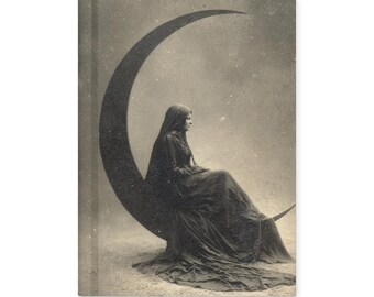 Vintage Pagan Moon Goddess Sitting on Crescent Moon Journal Celestial Notebook