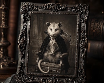 Vintage Victorian Vampire Opossum Halloween Art Print Gothic Animal Antique Style Photography Spooky Wall Decor