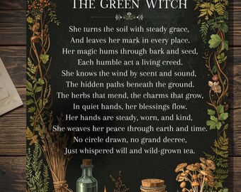 The Green Witch Blessing Greeting Card Pagan Wiccan Botanical Witch Poem Nature Magic Cottagecore Card