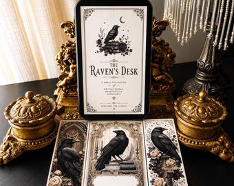 Victorian Raven Crow Mini Stationery Boxed Set – 50 Piece Writing Paper, Bookplates & Bookmarks