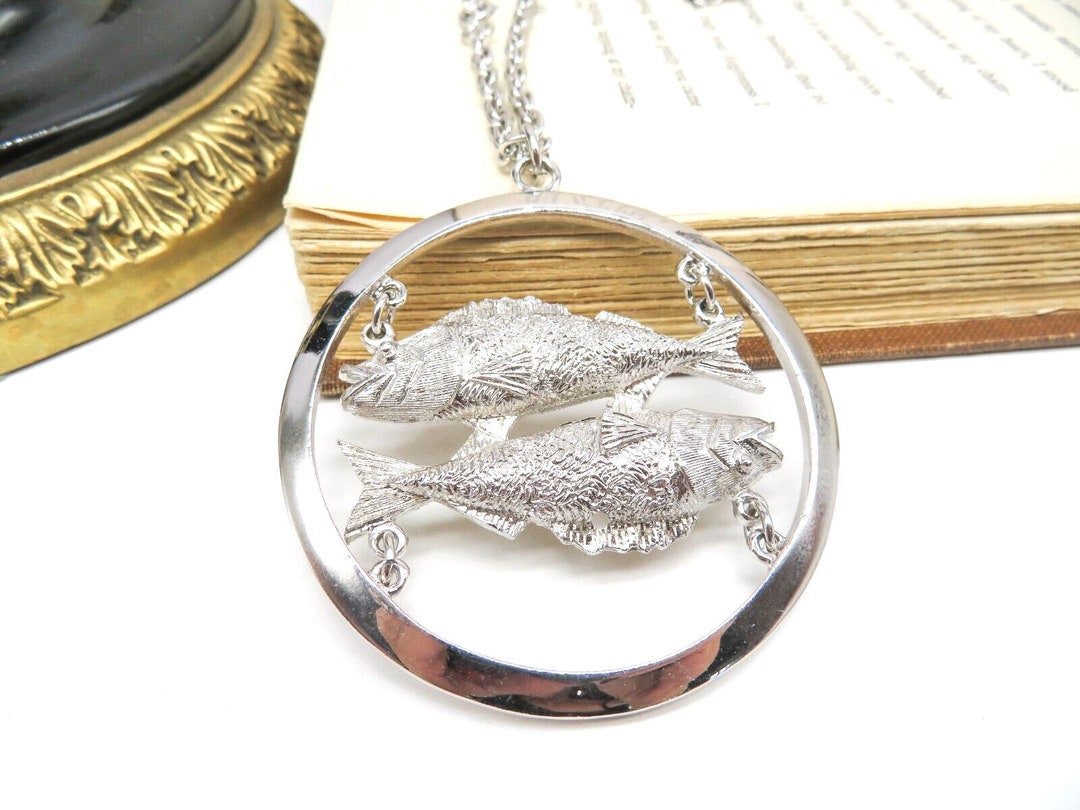 Vintage Silver Tone Pisces Zodiac Fish Pendant Necklace RR34 - Etsy