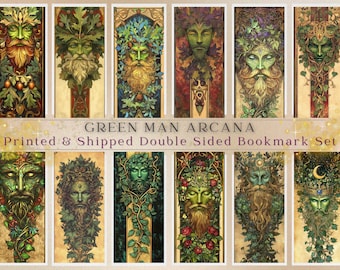 Green Man Arcana Bookmark Set Pagan Oak King Woodland Fantasy Bookmarks Pick 4, 8, or 12 Printed