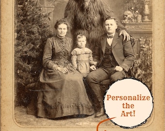 Personalized Vintage Victorian Gothic Krampus Christmas Print Custom Message Creepy Holiday Family Portrait Art