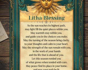 Litha Blessing Pagan Summer Solstice Greeting Card Wiccan Sun Prayer Blank Card