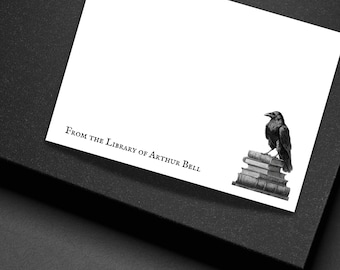 Personalized Raven Note Cards Gothic Victorian Stationery Set Custom Flat Cards with Envelopes