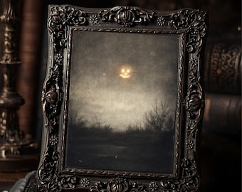 Gothic Jack O Lantern Moon Print Dark Halloween Night Sky  Wall Art