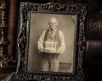 Vintage Victorian Zombie Birthday Cake Gothic Creepy Birthday Wall Art Print