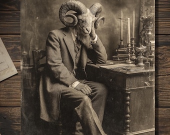 Victorian Demon Devil Gentleman Thinking of You Card Gothic Cabinet Card Style Macabre Sepia Photography Blank Inside