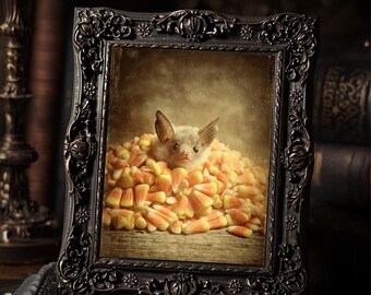 Victorian Bat Candy Corn Halloween Print Gothic Antique Style Photography Wall Art