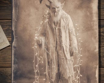 Vintage Victorian Krampus Demon Christmas Card Gothic Dark Holiday Antique Style Photography Blank Inside