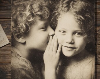 Vintage Children Whispering Greeting Card Victorian Secret Friendship Blank Card