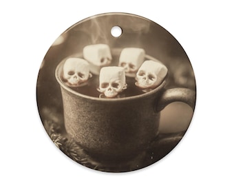 Vintage Victorian Gothic Skull Marshmallow Hot Cocoa Christmas Ornament