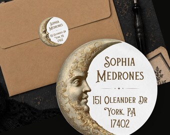 Personalized Celestial Moon Vintage Victorian Return Address Labels Custom Stickers