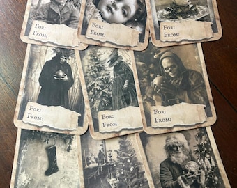 Vintage Victorian Gothic Christmas Gift Tags Set of 9 Creepy Holiday Tags Dark Academia Macabre Christmas Decor