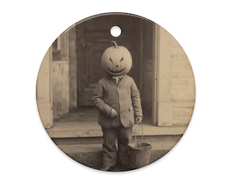 Vintage Victorian Pumpkin Head Child Ornament Creepy Halloween Decor