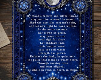 Moon Blessing Card Pagan Wiccan Rebirth Ritual New Moon Spell Gothic Witchcraft 5x7 Spiritual Greeting