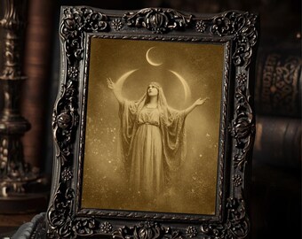 Vintage Victorian Moon Goddess Art Print Celestial Witch Lunar Wall Art Antique Style Photography