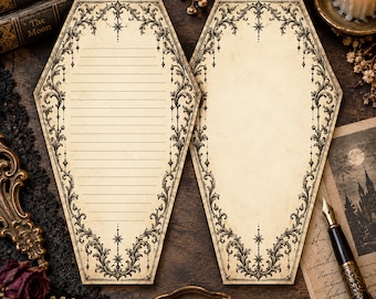 Coffin Shaped Stationery Ornate Gothic Victorian Halloween Writing Paper Lined or Unlined Vintage Letter Set