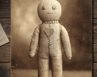 Vintage Victorian Creepy Voodoo Doll Valentine Card Gothic Love Card Dark Humor Romantic Greeting Card