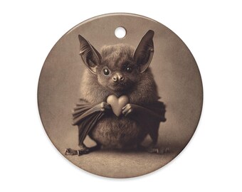 Victorian Baby Bat Holding Heart Ornament Gothic Christmas Decor