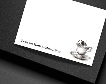 Personalized Spider Teacup Note Cards Gothic Victorian Stationery Set Custom Flat Cards with Envelopes