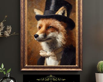 Distinguished Fox Gentleman Portrait Victorian Animal Anthropomorphic Woodland Aristocrat Fine Art Oil Style Print