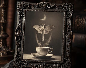 Vintage Victorian Lunar Moth Moon Magic Wall Print Gothic Celestial Art Antique Style Photography