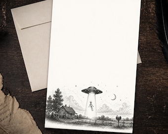 Alien Abduction Stationery Set 5.5 x 8.5 Letter Writing Paper UFO Correspondence Notes with Envelopes