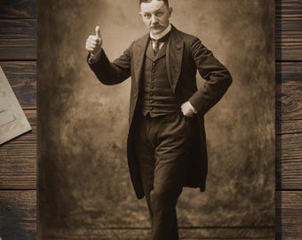 Vintage Victorian Thumbs Up Gentleman Thank You Congratulations Card Gothic Macabre Art Antique Style Photography Blank Inside