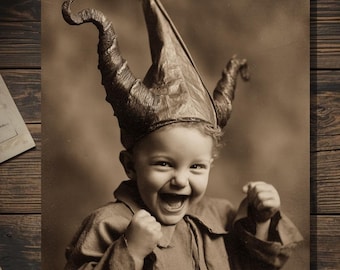 Vintage Victorian Creepy Kid Congratulations Thank You Card Gothic Macabre Art Antique Style Photography Blank Inside