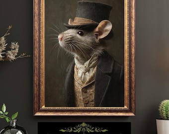 Victorian Mouse Gentleman Portrait Vintage Animal Art Anthropomorphic Old World Rodent Fine Art Oil Style Print