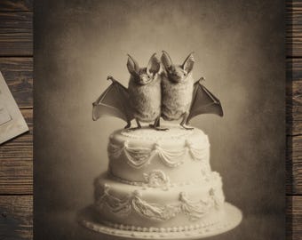 Vintage Victorian Bat Wedding Greeting Card Gothic Animal Humor Antique Style Photography Blank Inside