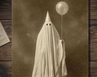 Vintage Victorian Ghost Birthday Card Gothic Dark Humor Antique Style Photography Blank Inside