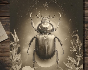 Vintage Victorian Beetle Lunar Card Gothic Art Antique Style Photography Blank Inside