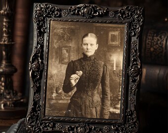 Victorian Anti-Valentine Gothic Portrait Woman Holding Candy Heart That Says NO Creepy Dark Humor Macabre Art Print