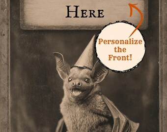 Personalized Vintage Victorian Bat Birthday Card Custom Message Funny Cute Unique Birthday Gift