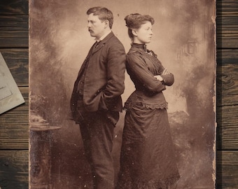 Vintage Victorian Couple Back-to-Back Valentine Card Gothic Macabre Antique Photography Blank Inside