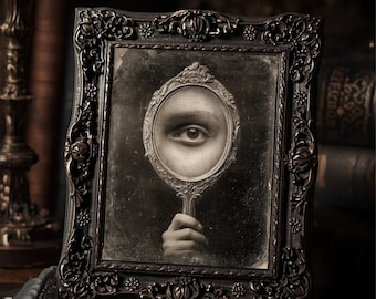 Vintage Victorian Mirror Eye Gothic Creepy Reflection Surreal Wall Art Print