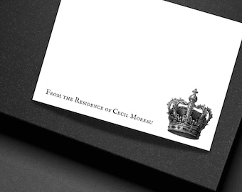 Personalized Crown Note Cards Gothic Victorian Stationery Set Custom Flat Cards with Envelopes