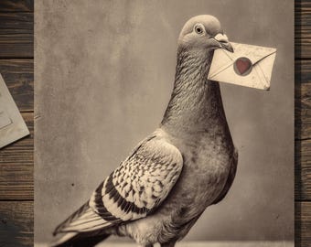 Victorian Pigeon Delivering Love Letter Gothic Animal Greeting Card Romantic Weird Valentine