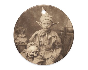 Vintage Victorian Creepy Elf Child Skull Gothic Ornament Dark Fantasy Christmas Decor