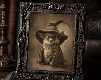 Victorian Bat Witch Costume Halloween Print Gothic Antique Style Photography Wall Art